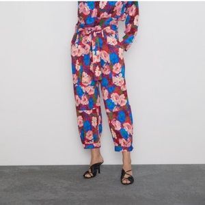 Zara high waisted belted tie waist trousers